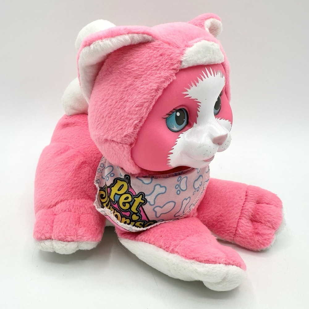 1990s Hasbro Pet Surprise Kitten Sound WORKS Bright Pink Plush Stuffed Cat Meows